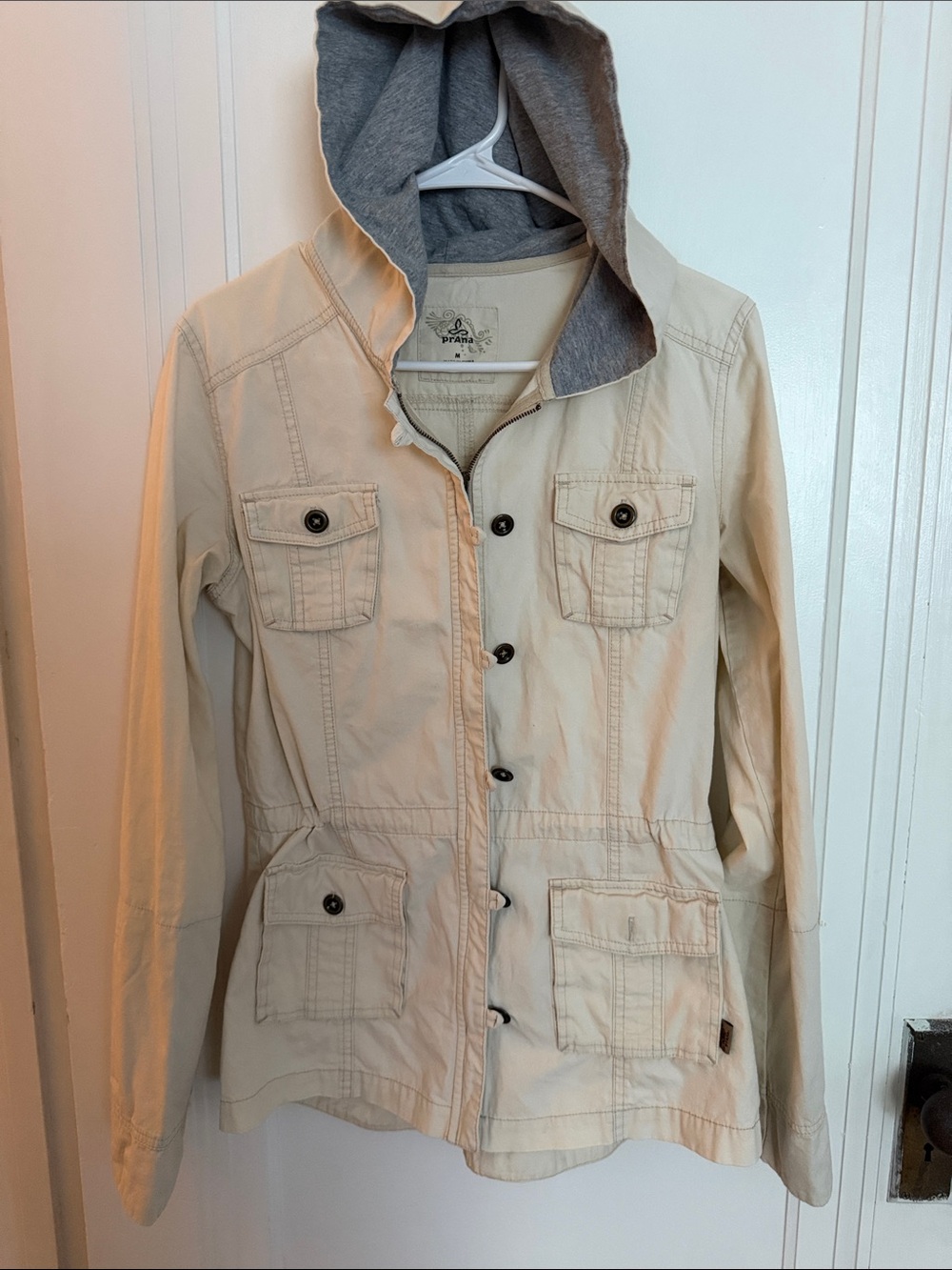 Prana Beige Utility Anorak Jacket with Gray Hood